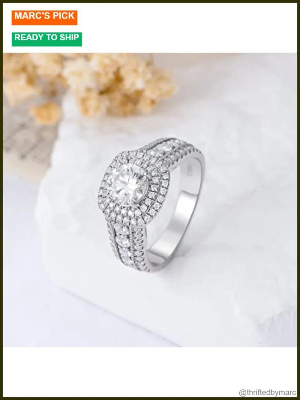 2CT Moissanite Halo Engagement Ring 925 Sterling Silver Platinum Plated